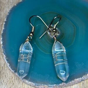Clear Quartz Goldplated Wire Wrap Earrings